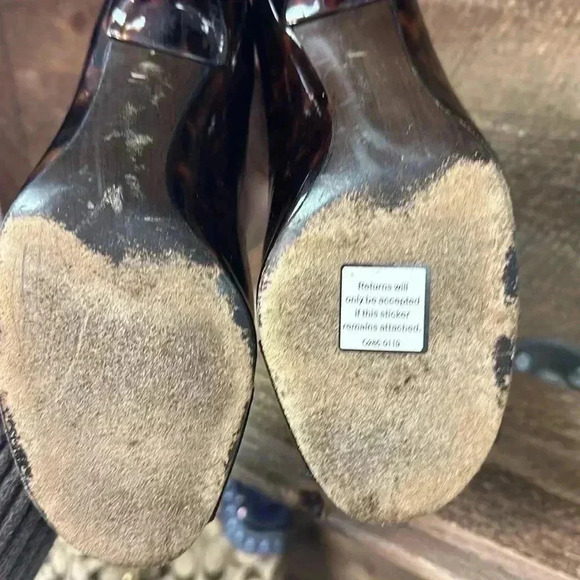 Stuart Weitzman tortoiseshell Marble Heels Open Toe Pumps size 5 wide - Picture 6 of 8